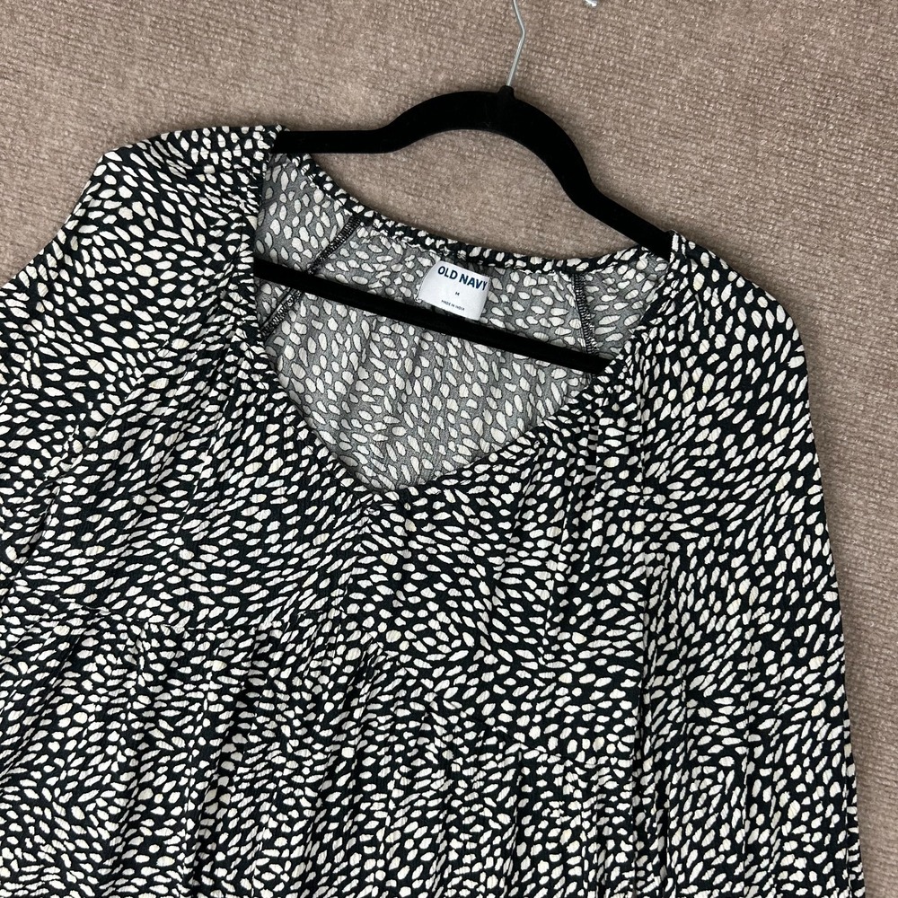 Old Navy Boho Blouse Top Women's M Black White Polka Dot Abstract Balloon Sleeve